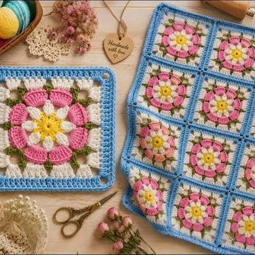 Crochet Square Motif PDF Pattern + Video Tutorial | Granny Square Blanket Block