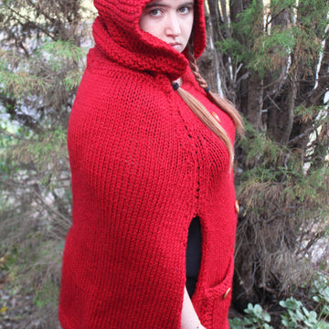 Knitted Red Riding Hood Poncho