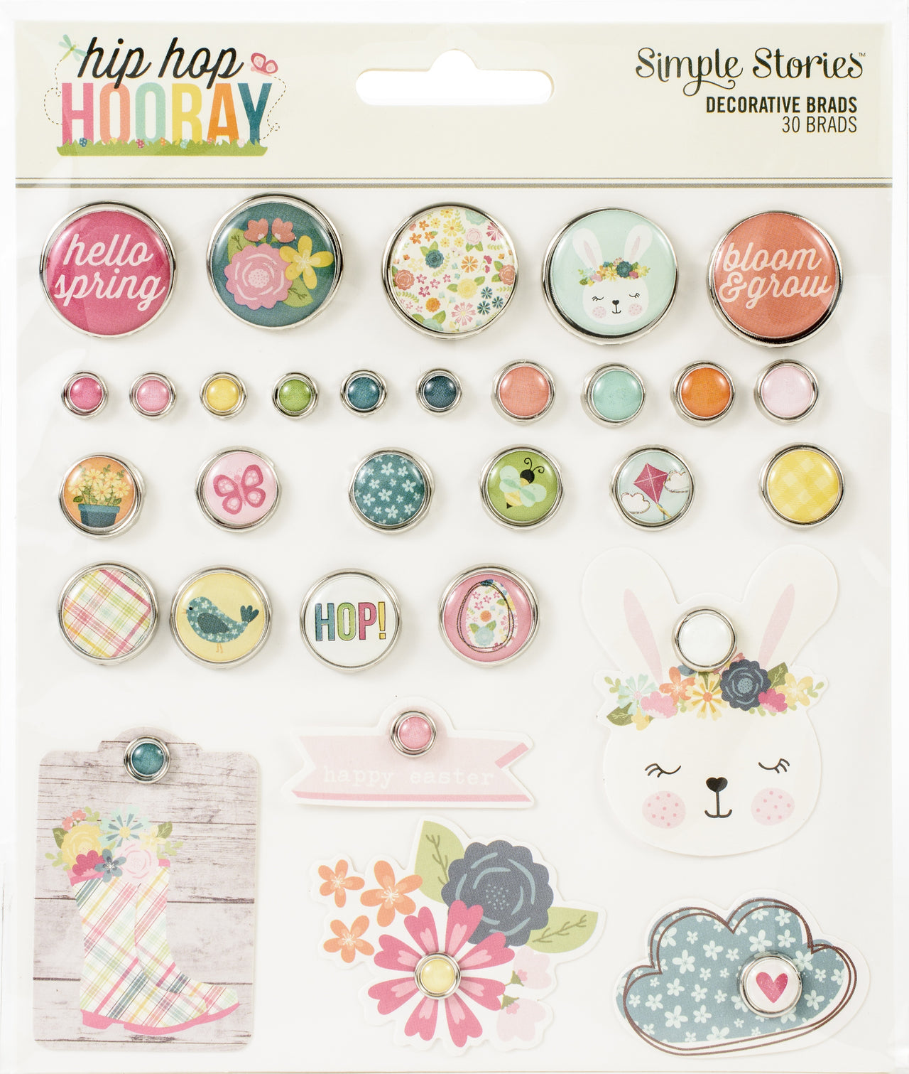 Simple Stories Hip Hop Hooray Decorative Brads 30/Pkg - 619635