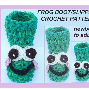 368. FROG BOOT/SLIPPERS, Newborn to Adult large
