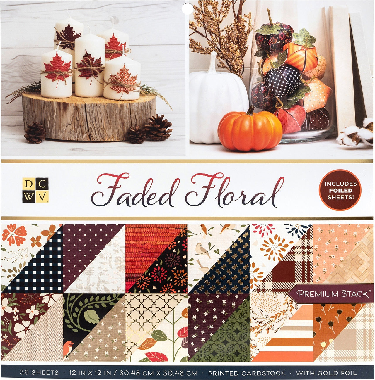 American Crafts DCWV Double-Sided Cardstock Stack 12"X12" 36/Pkg - Faded Floral, 12 Designs/3 Each