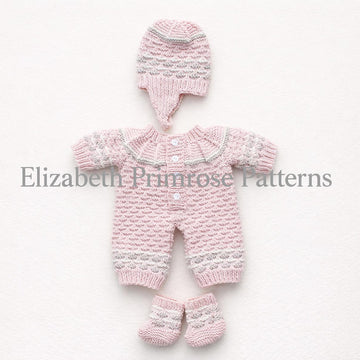 Little Ridges Doll Bodysuit, Hat & Bootees Knitting Pattern P76 – Elizabeth Primrose Patterns