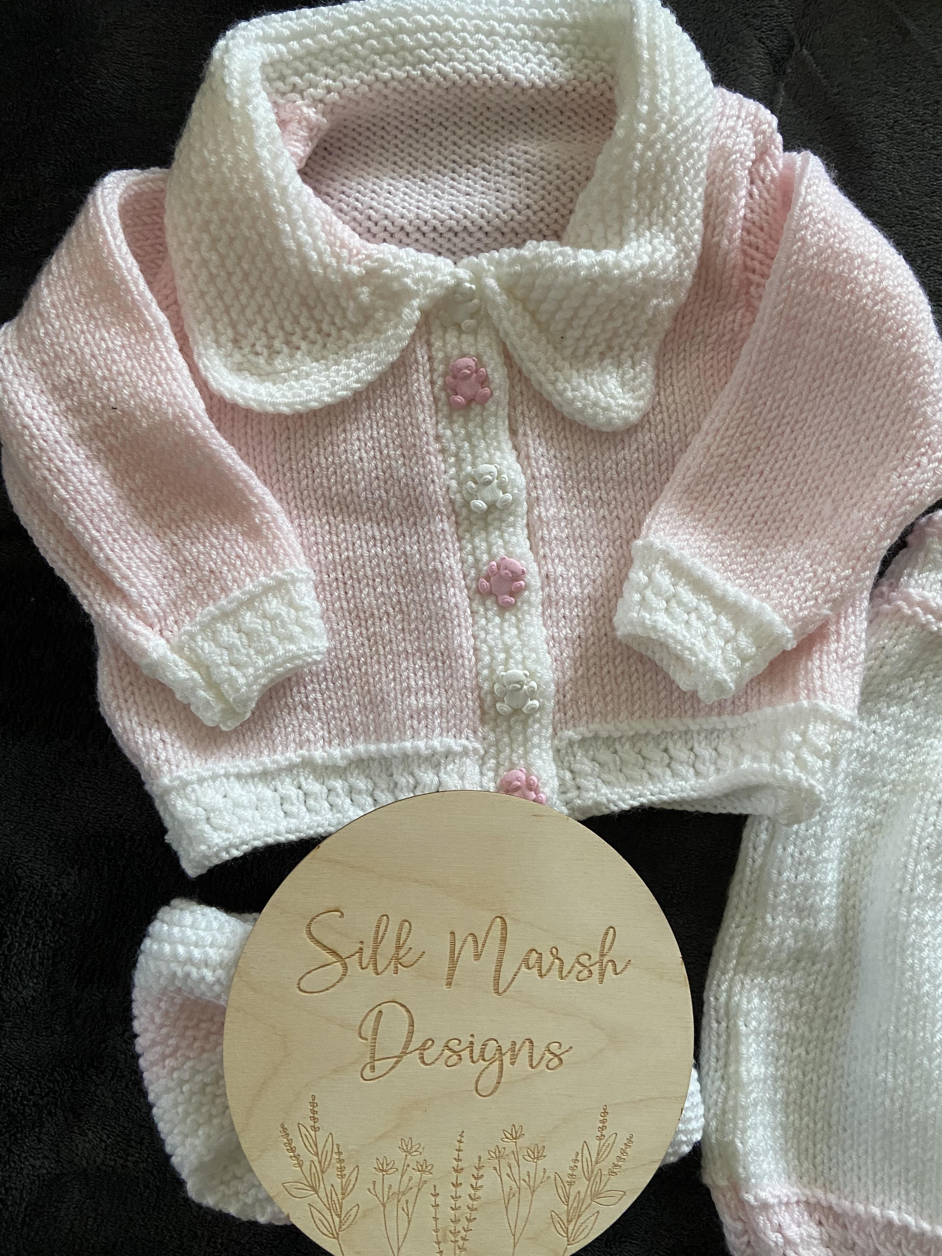 Hermione Baby Set Knitting Pattern premature-12 months approx