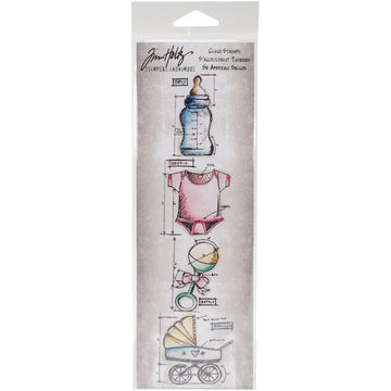 Stampers Anonymous Tim Holtz Mini Blueprints Strip Cling Stamps 3"X10" - Baby
