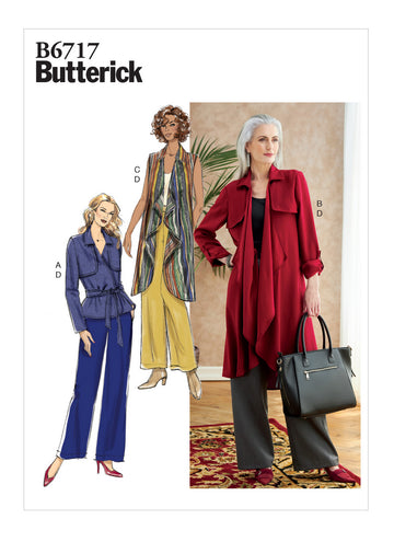 Butterick Misses' Jacket, Sash, Coat, Vest, & Pants B6717 - Sewing Pattern