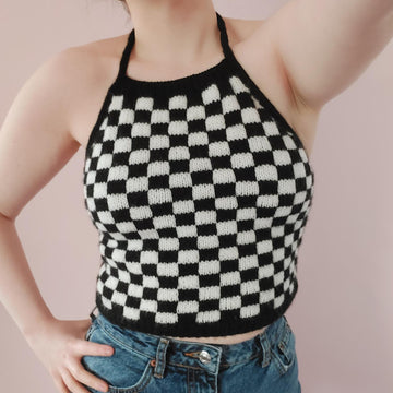 Harmon Halter Checkerboard Crop Top