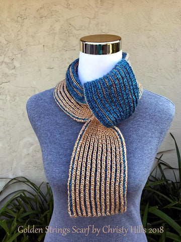 Golden Strings Scarf ( Keyhole / Ascot / Pull-Through / Vintage / Stay On / Brioche Scarf Knitting Pattern )
