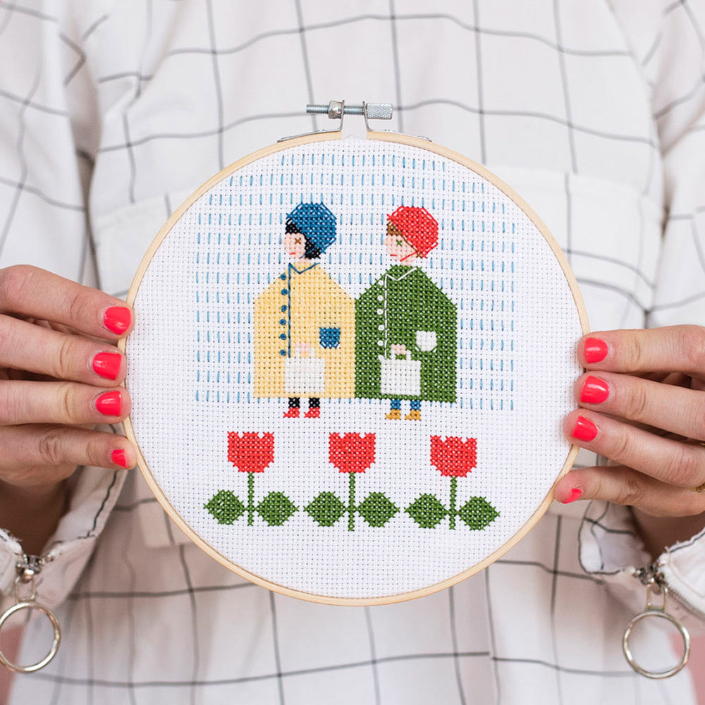 Cotton Clara Raincoats Cross Stitch Kit by Samantha Purdy - 18cm