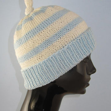 Simple Stripe Topknot Beanie Hat