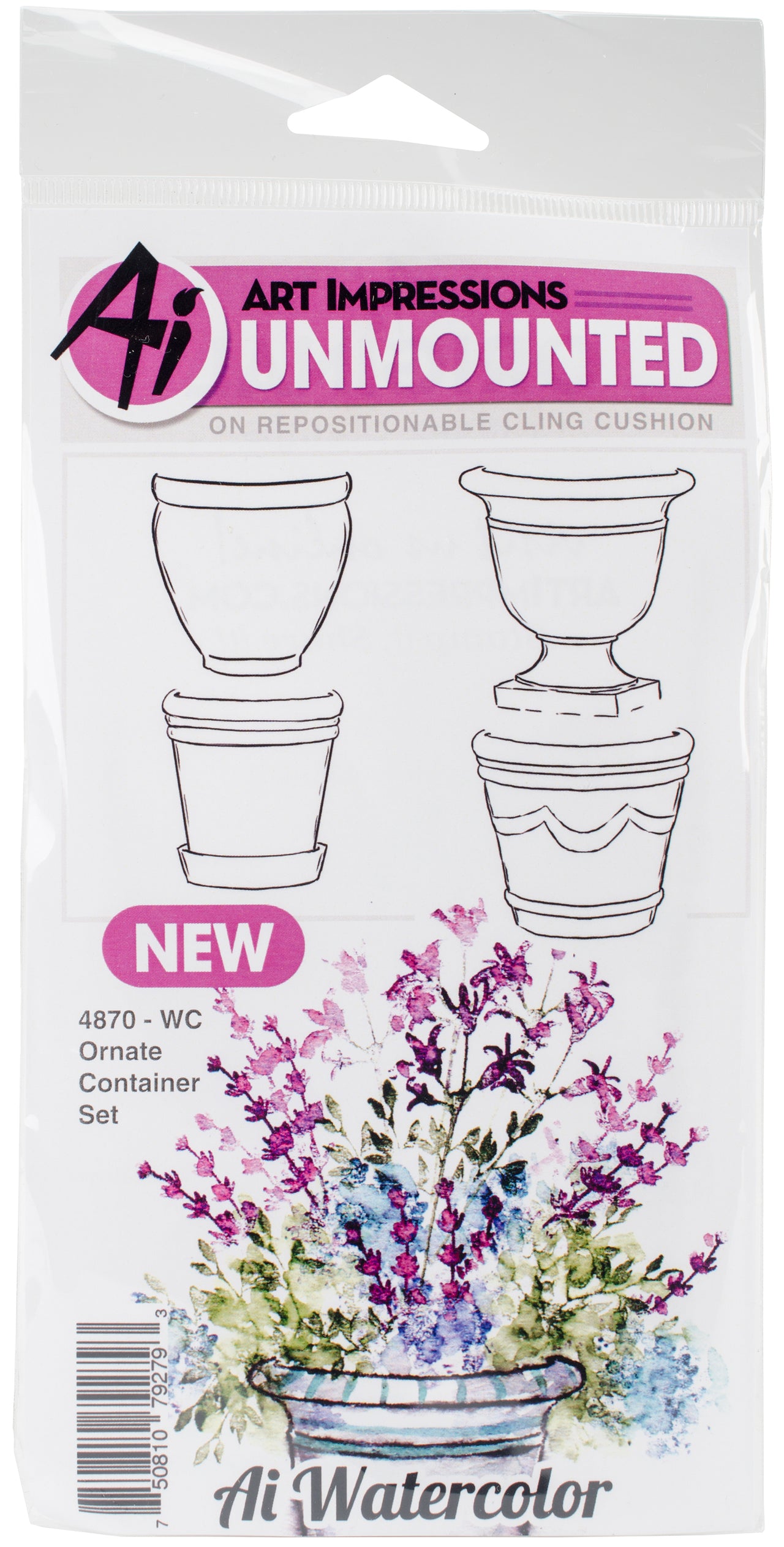 Art Impressions Watercolor Cling Rubber Stamps - Ornate Container