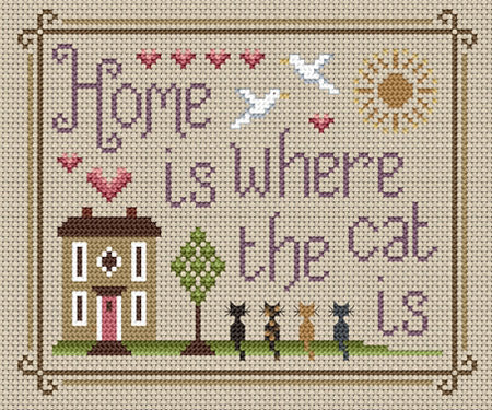 Little Dove Designs Home Is Where The Cat Is Cross Stitch Kit - 17cm x 14.5cm