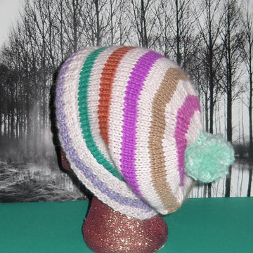 Chunky Stripe Bobble Slouch Hat