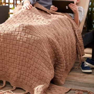 Basketweave Knit Throw in Bernat Maker Outdoor - Downloadable PDF