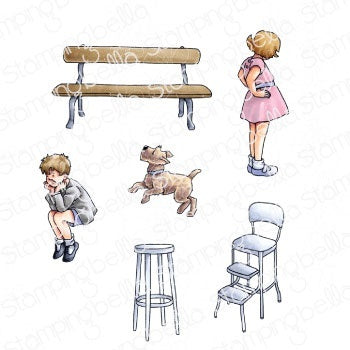 Stamping Bella Cling Stamps - Edgar And Molly's Vintage Bench Set