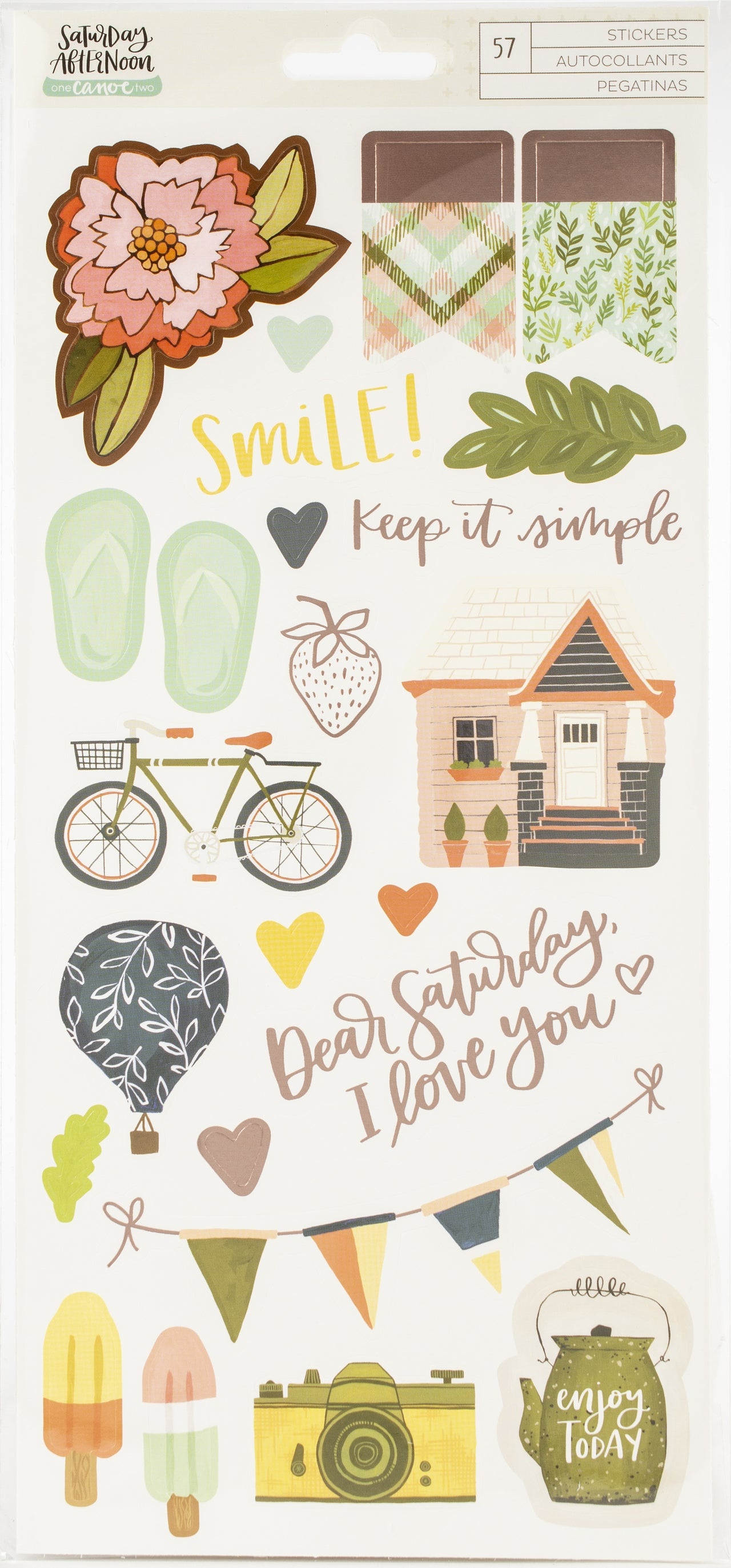 American Crafts One Canoe Two Saturday Afternoon Cardstock Stickers 57/Pkg - Accents & Phrase W/Rose Gold Foil