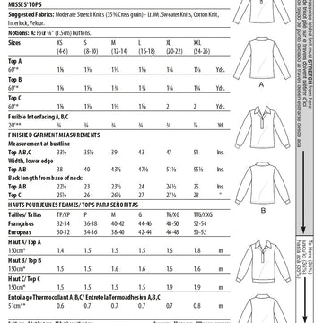 McCall's Misses' Tops M8240 - Paper Pattern, Size XS-S-M-L-XL-XXL