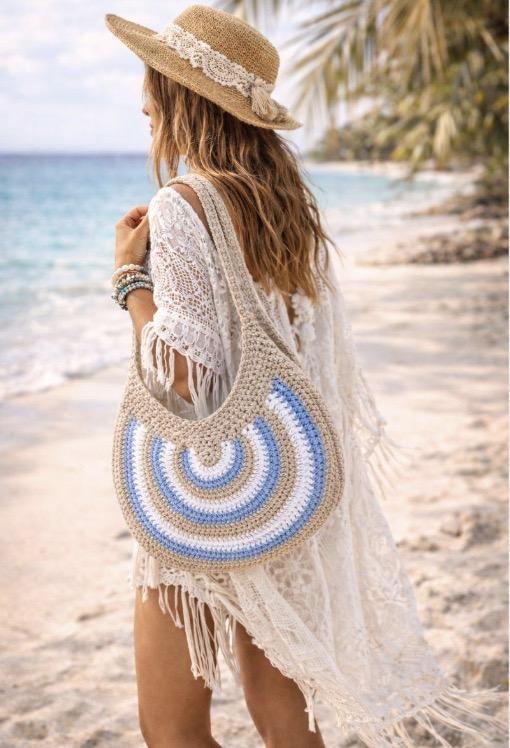 Crochet Striped Hobo Bag