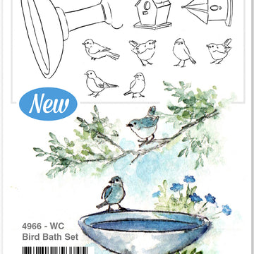 Art Impressions Watercolor Cling Rubber Stamps - Bird Bath