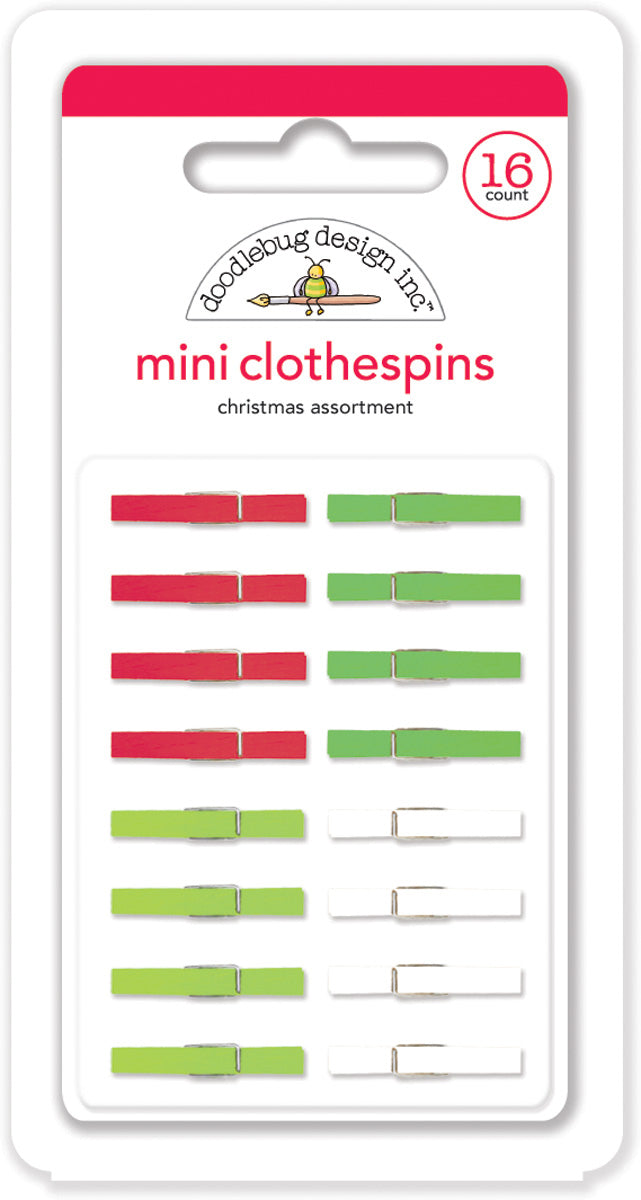 Doodlebug Mini Clothespins 16/Pkg - Christmas Magic