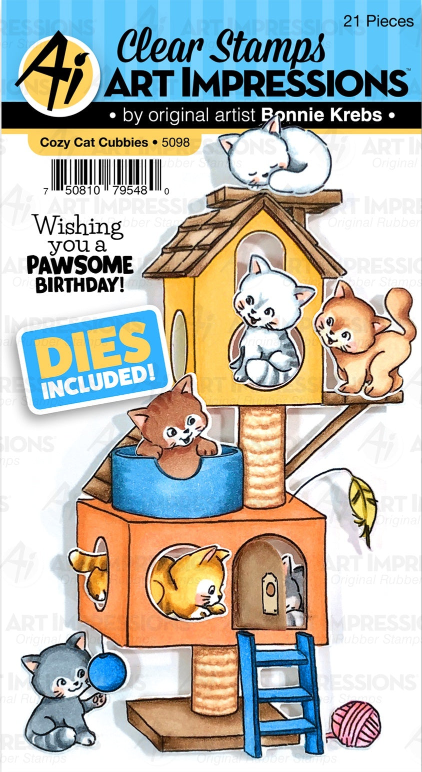 Art Impressions Critter Cubbies Clear Stamp & Die Set - Cozy Cat