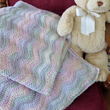 Pastel Drift Ripple Baby Blanket– King Cole DK- Beach Melba- Crochet Pattern