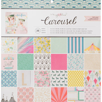 American Crafts Crate Paper Single-Sided Paper Pad 12"X12" 36/Pkg - Carousel W/Gold Foil