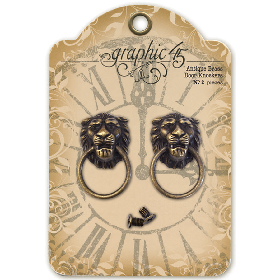 Graphic 45 Staples Door Knockers 2/Pkg - Antique Brass 2"X1.2"X.6"