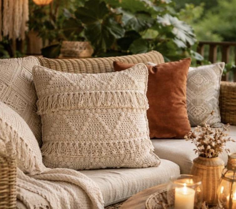 Crochet Cushion Cover Boho Zig Zag