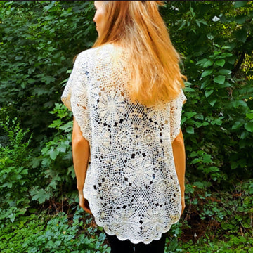 Crochet oversized high-low lacy shrug.