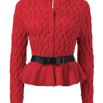 Cable Knit Peplum Cardigan – Elegant Women's Sweater