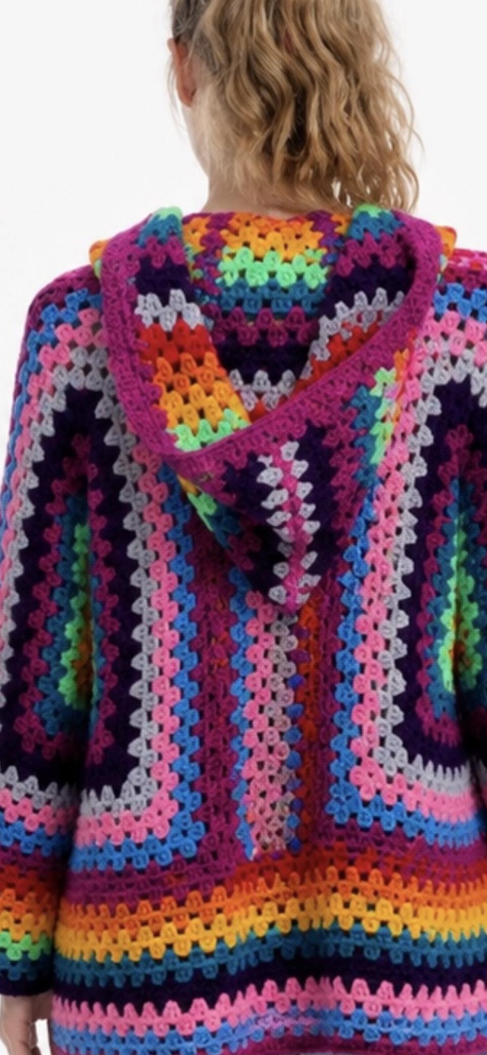 Hexagon Granny Square Crochet Hoodie Cardigan