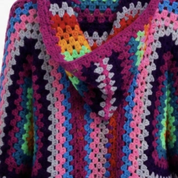 Hexagon Granny Square Crochet Hoodie Cardigan