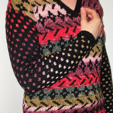 Kaleidoscope - V Neck Tunic Sweater with 2 Tone Fair-Isle Patterning