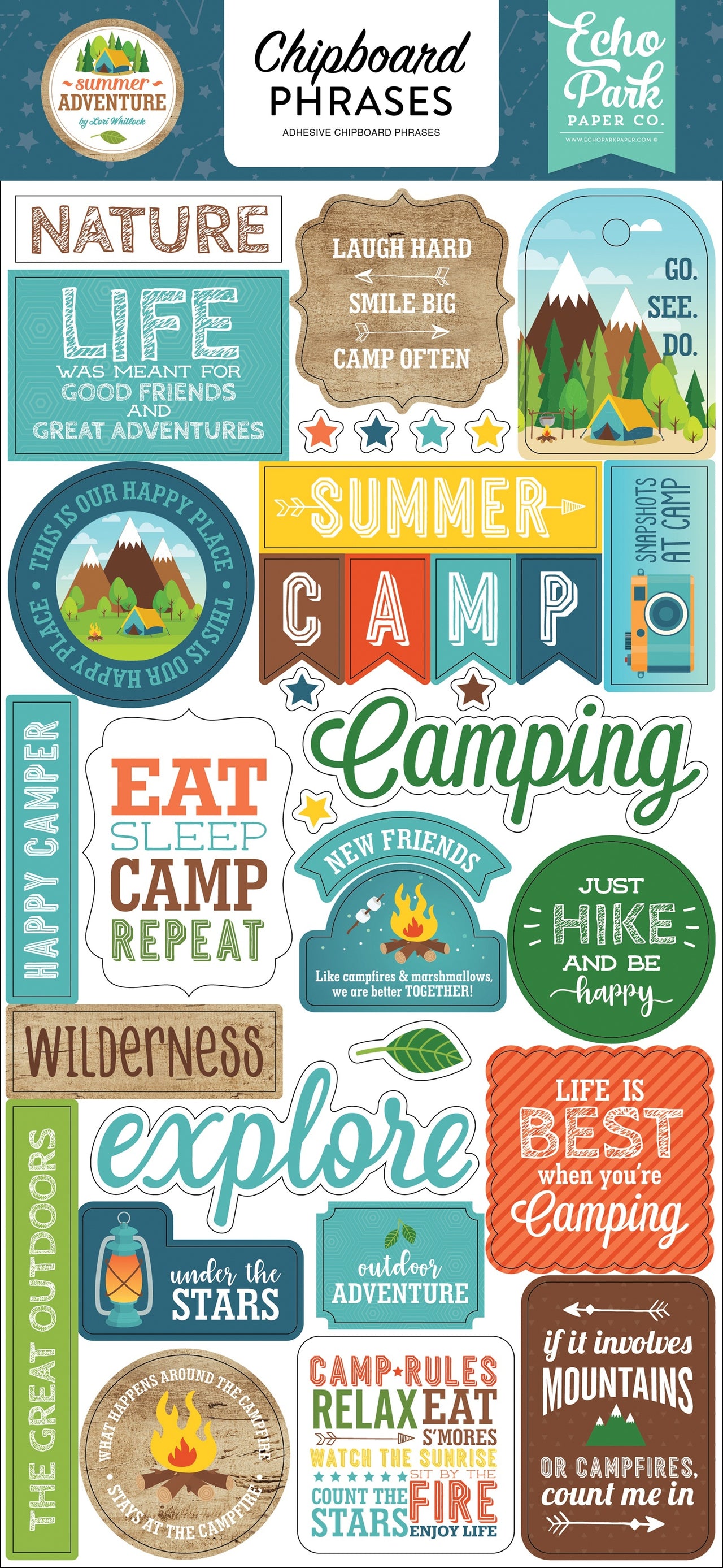 Echo Park Paper Summer Adventure Chipboard 6"X13" - Phrases