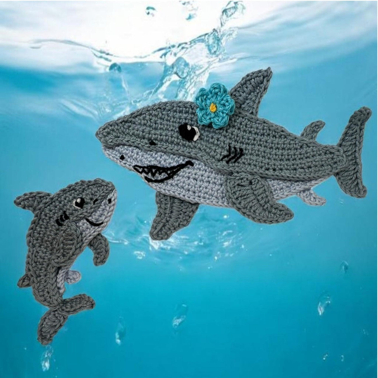 Shark and baby crochet applique pattern
