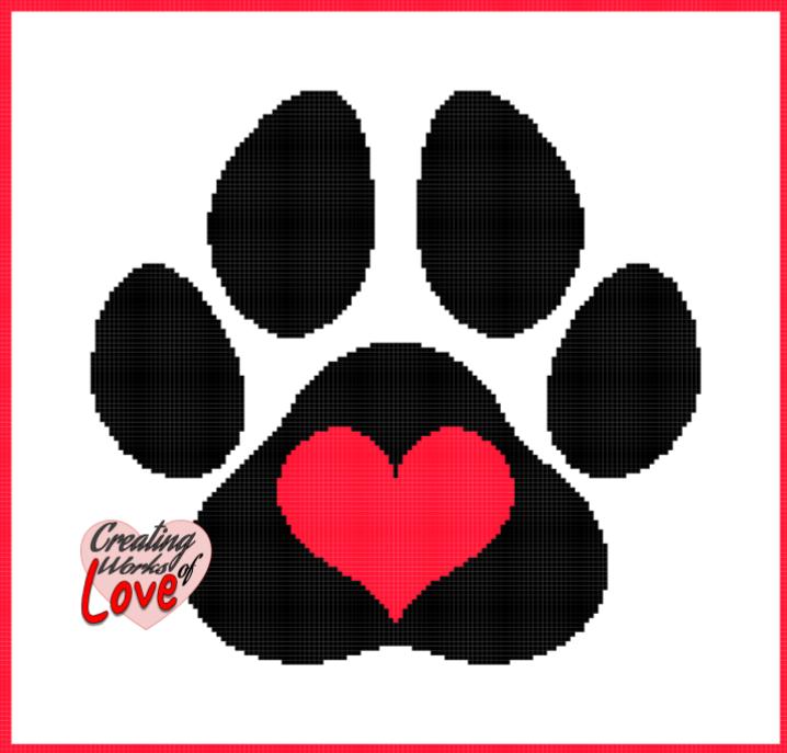 Paw Print Heart Stitch Graph