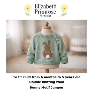 Bunny Motif Jumper Knitting Pattern P173 – DK Children’s Sweater | Elizabeth Primrose Patterns