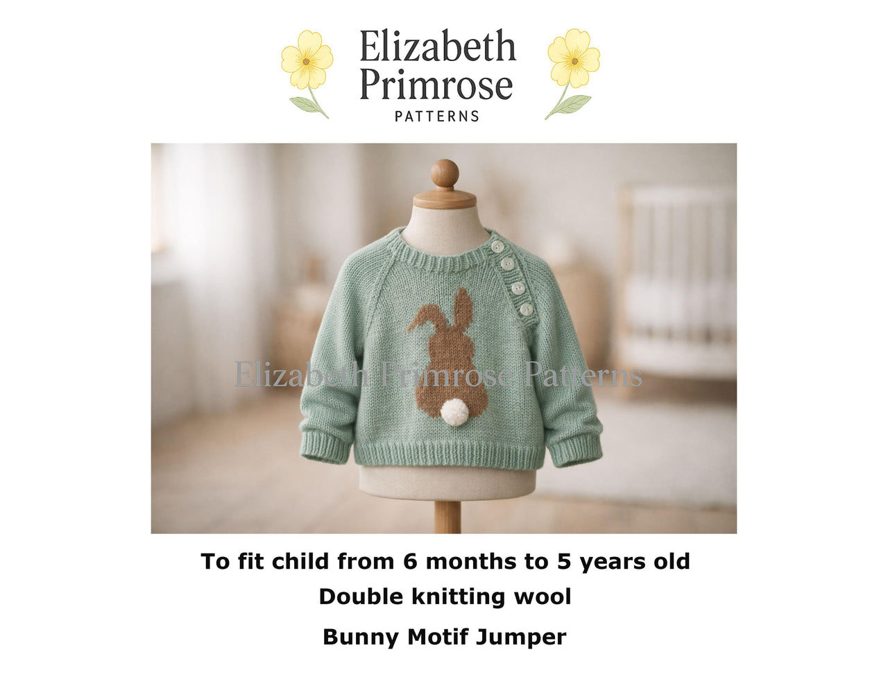 Bunny Motif Jumper Knitting Pattern P173 – DK Children’s Sweater | Elizabeth Primrose Patterns