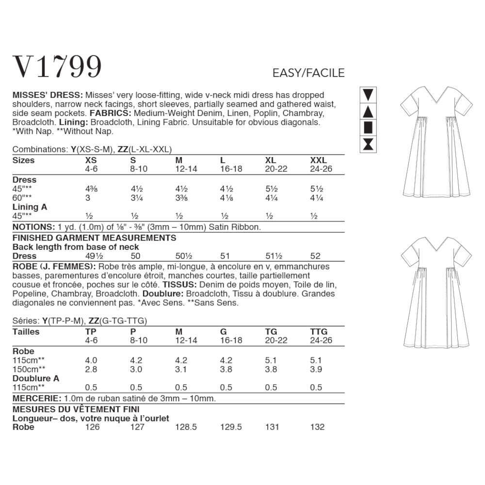 Vogue Misses' Dress V1799 - Sewing Pattern