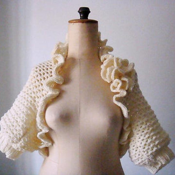 Crochet Bolero with Flower Brooch