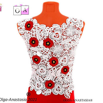 Lace blouse with poppies