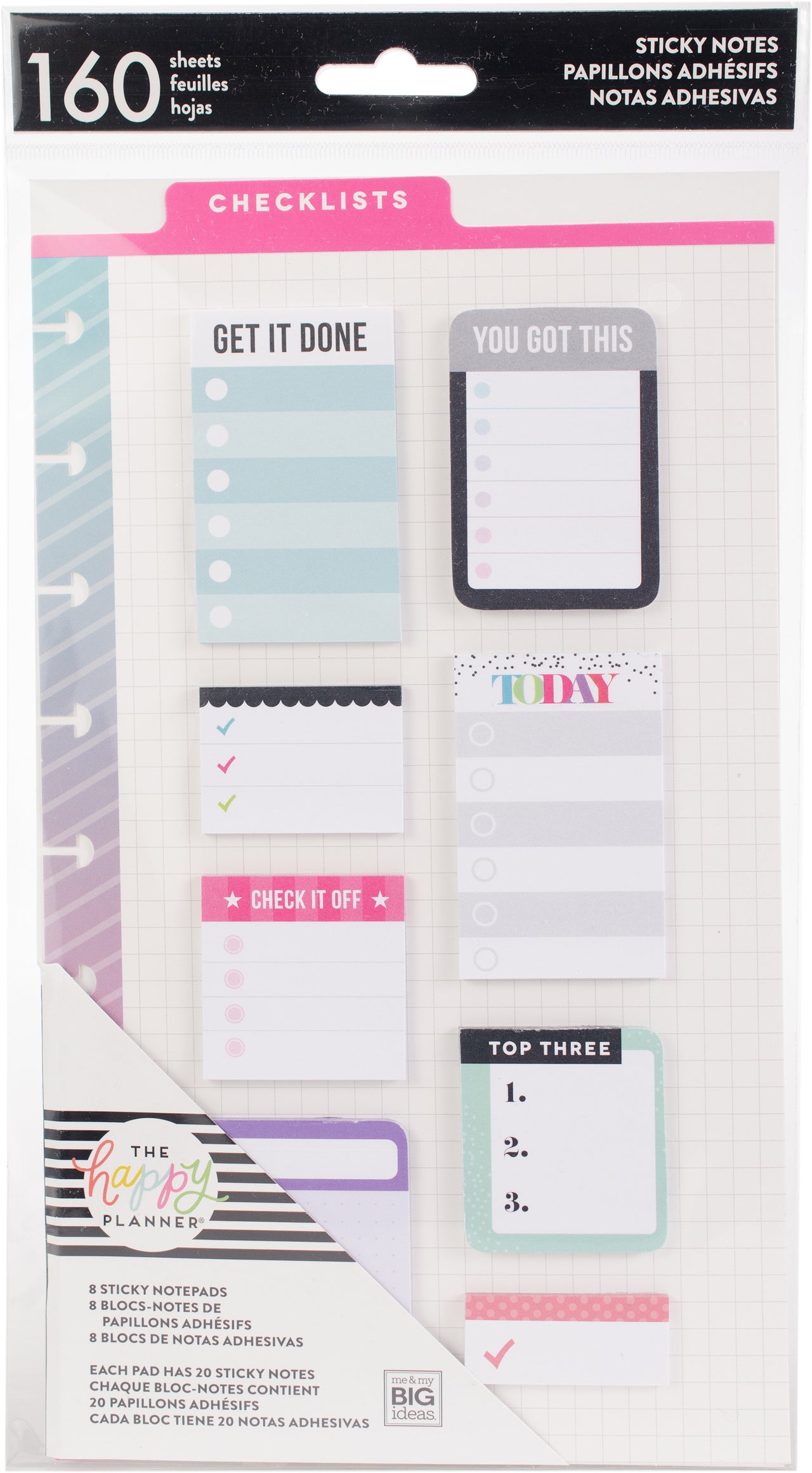 Happy Planner Sticky Notes 160/Pkg - Checklists-Classic, 8 Designs/20 Each