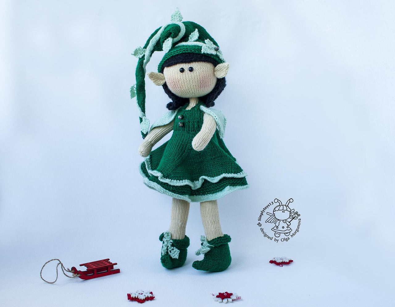 Elf  doll knitted flat