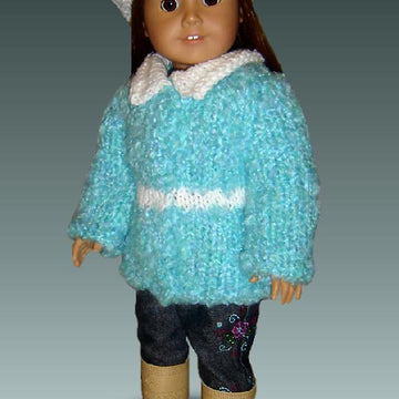 Pdf doll clothes knitting pattern, fits 18 inch and American Girl dolls. Winter Jacket and matching Hat.