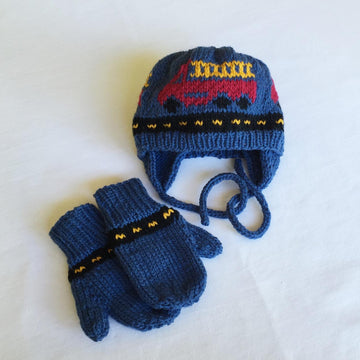 Fire Trucks Ear Flap Hat & Mittens to Match