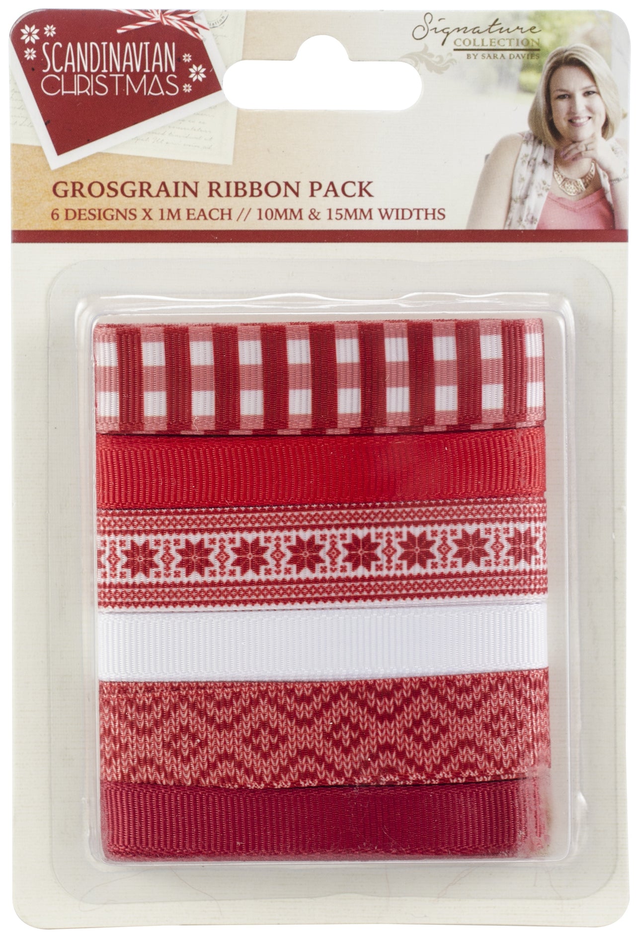 Crafter's Companion Sara Davies Signature Scandinavian Christmas Ribbon - Red, White .375" To .625"