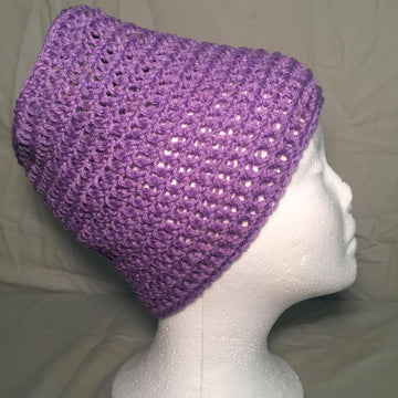 Crocheted Purple Spiral Messy Bun Hat