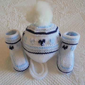 Baby Boy Stripes  Hat And Booties