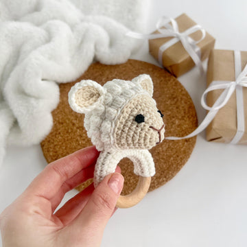 Crochet sheep pattern Baby rattle toy Amigurumi lamb teether farm animal