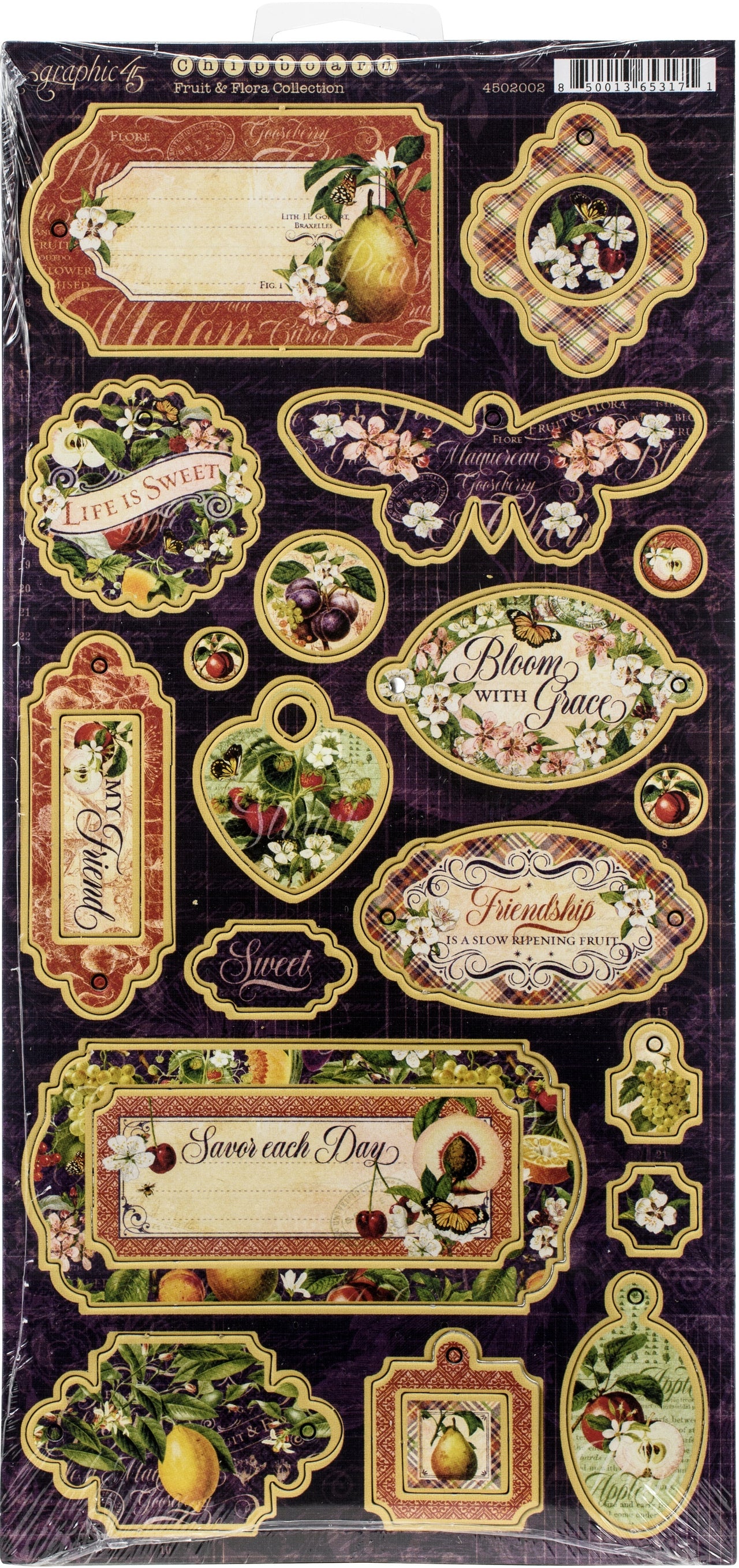 Graphic 45 Fruit & Flora Chipboard Die-Cuts 6"X12" Sheet - 621773